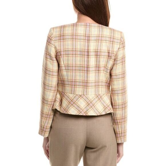 Tahari ASL Womens Boucle Plaid Peplum Jacket Butter Peach NEW - Picture 2 of 2